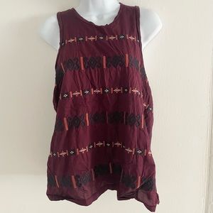 Madewell Maroon Embroidered Sleeveless Top Size S